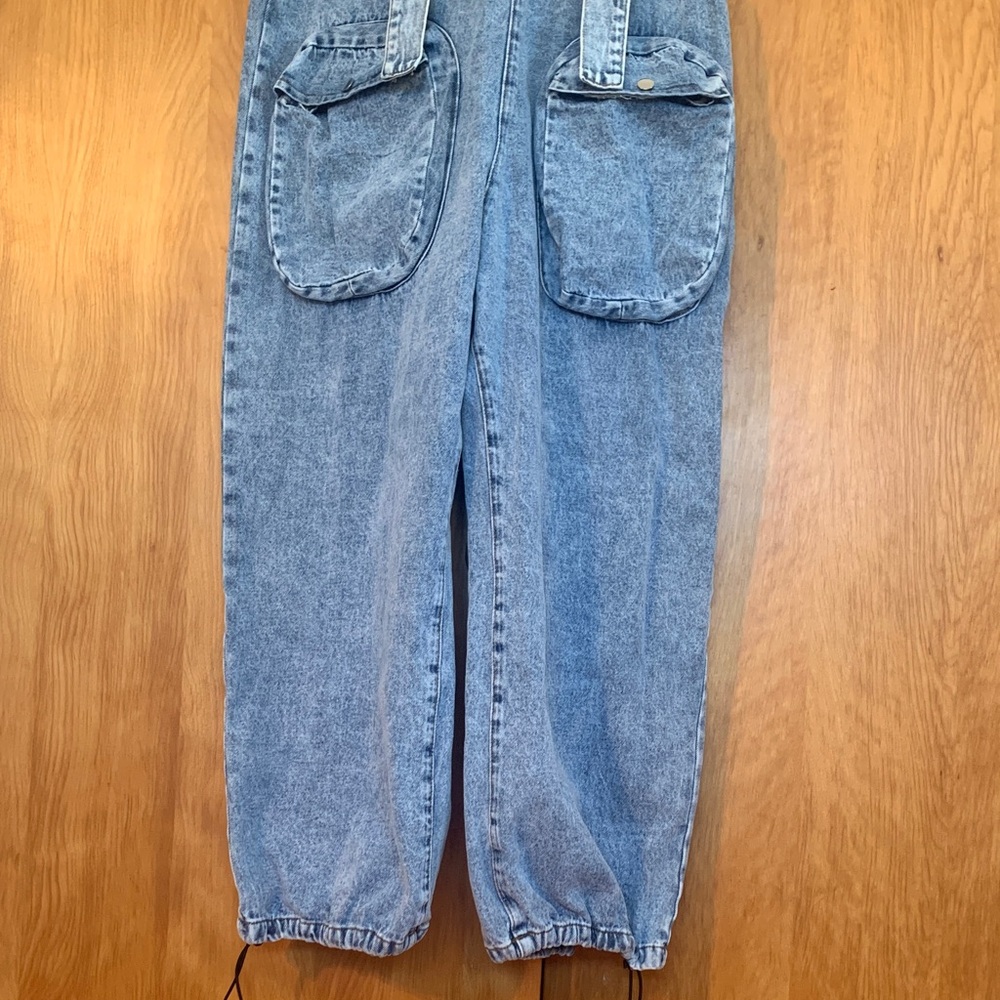 Acid Wash Balloon Leg Bib Overalls Western Streetwear Laid Back Boho Denim XL - Picture 2 of 9